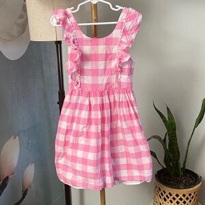 Max Studio Kods Girls' Pink Gingham Ruffle Dress size 5/6 w/ faint stain see pic